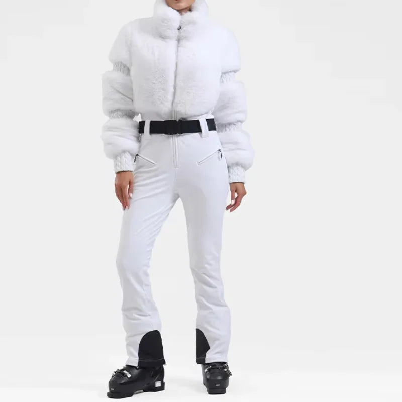 Women’s Faux Fur Trim Ski Jumpsuit