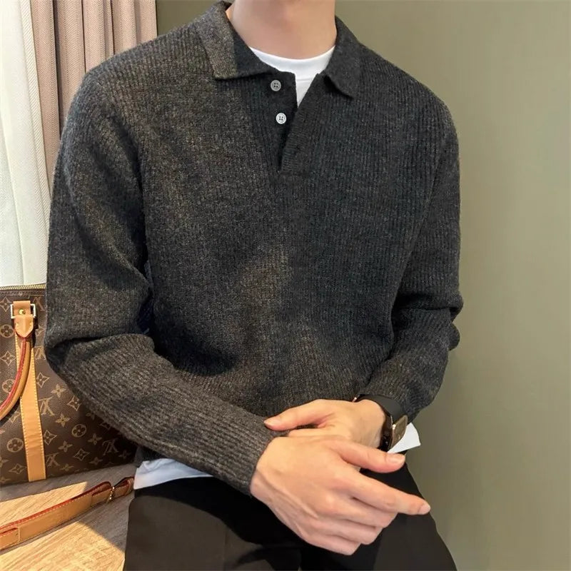 Men's Knit Polo Sweater – Long Sleeve Pullover