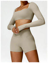 2-Piece Women's High-Waist Yoga Set – Seamless Long Sleeve Workout Suit