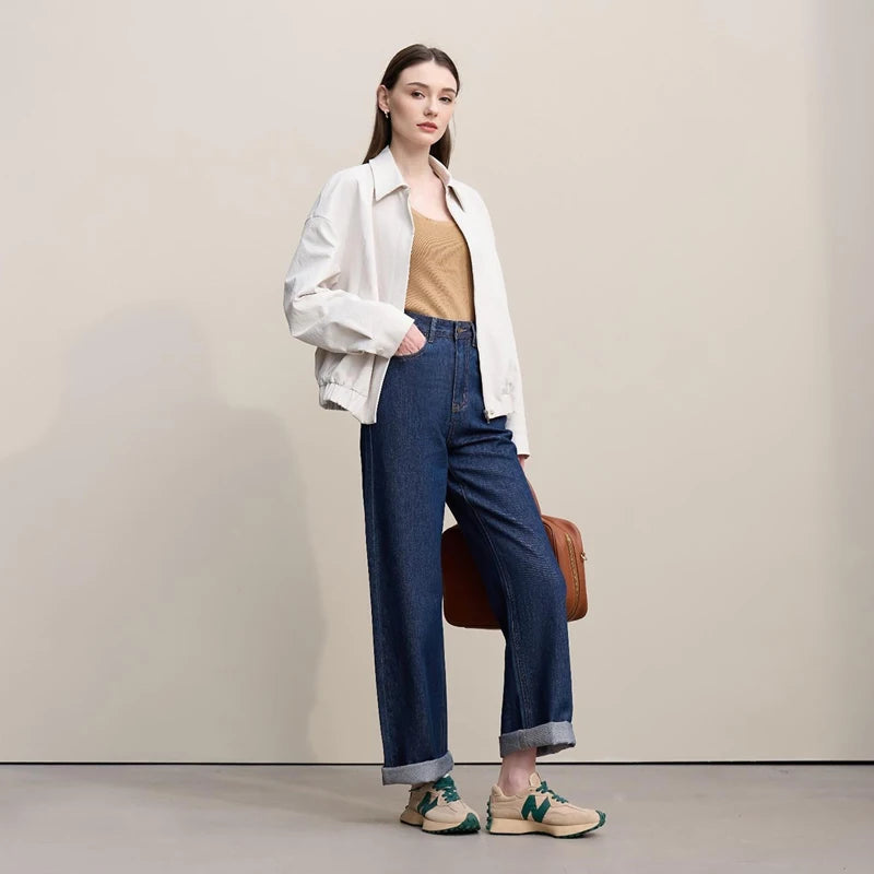 AMII Women's Barrel Jeans – Retro Straight Denim Trousers