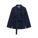 DUOPERI Women Fashion 2 Pieces Sets With Belt Denim  Jackets & Vintage Front Zipper Jeans Trousers Feamle Chic Lady Pants Sets