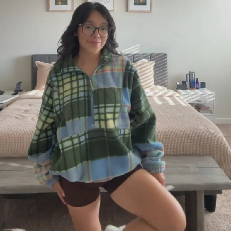 Women's Plaid Fleece Half-Zip Sweatshirt