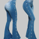 Women's High-Waist Stretch Denim Flare Pants