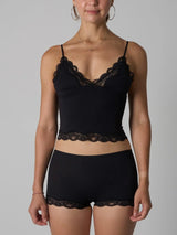 Europe American Simple Pink Light Thin Lace Strap Tank Top Flat Corner Lace Underwear for Women Comfortable Stretchy Short Sets