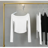 Chic Slash Neck Long Sleeve Cropped Tee