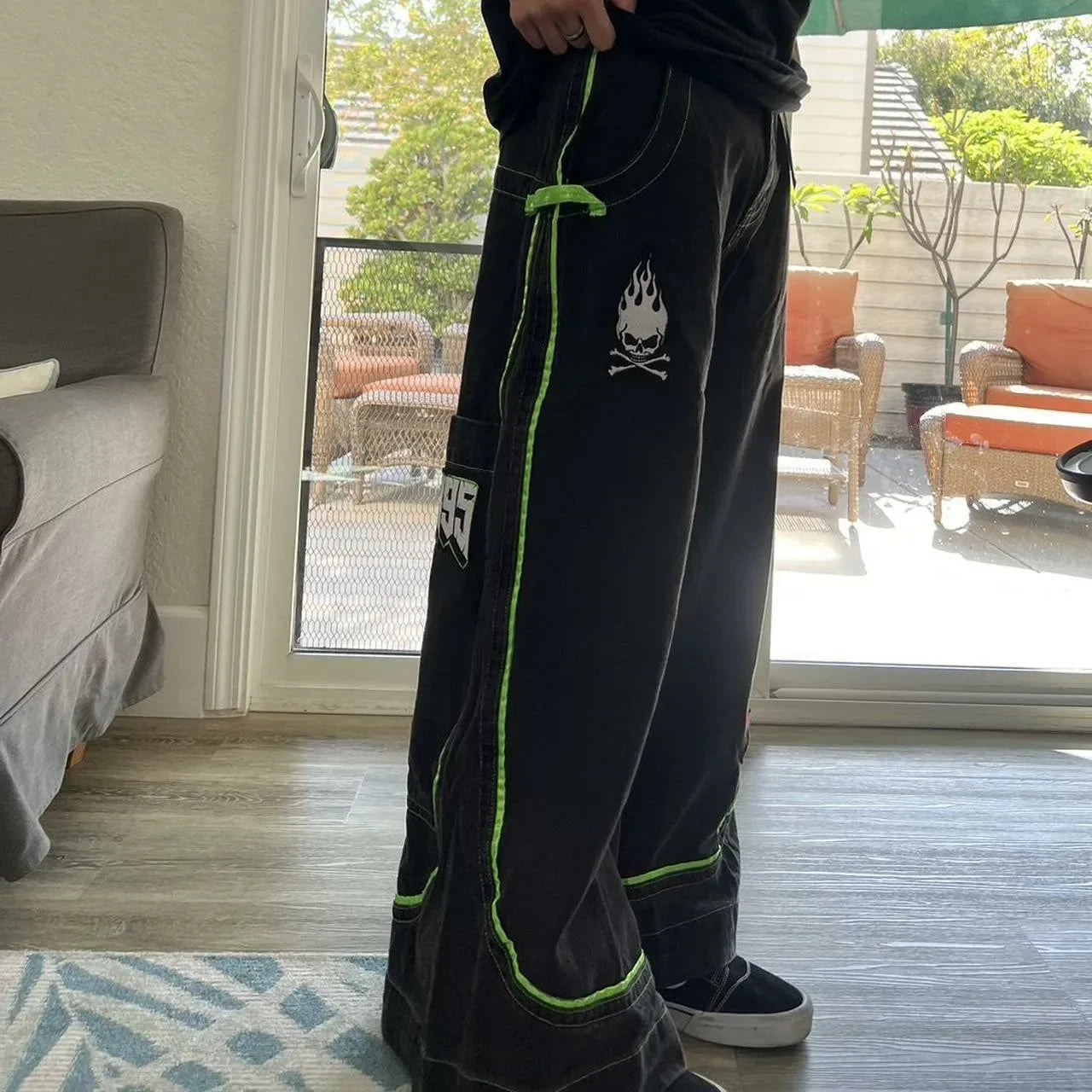 Alien Pattern Wide-Leg Hip-Hop Jeans