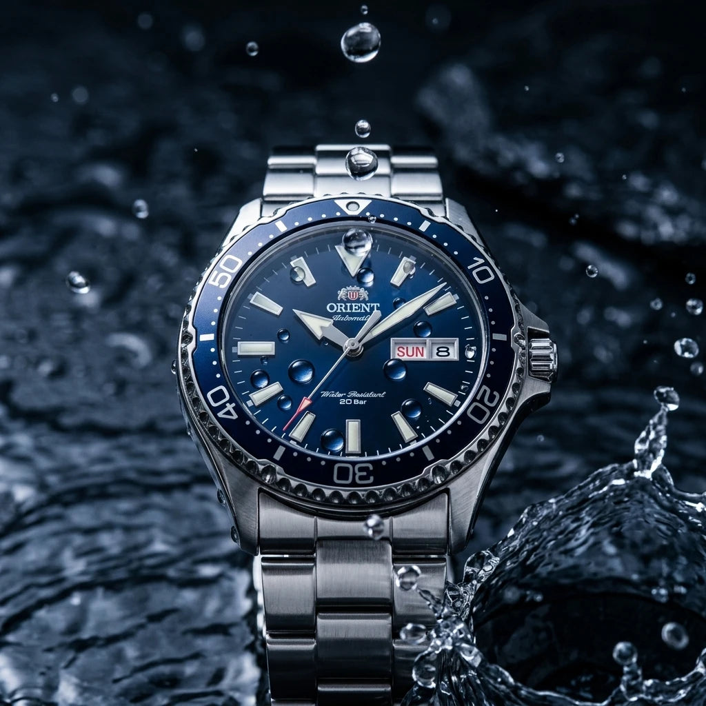 Orient Men Automatic Mechanical Diving Watch 20Bar Water Resistant Week Date Calendar Luminous Stainless Steel Sports Wristwatch