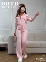 Wolfeel  New Autumn Winter Zip Up Knit Pants Set Women's Trendy Slim Fit Cardigan Pants Chic Commuting Sweater Outfit