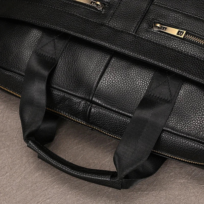 Luufan Genuine Leather Men's Business Handbag 15" Laptop Briefcase Bag Male A4 Document Shoulder Message Computer Bag Work Tote