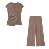 MUJER 2025 Baggy Pants Set 2 Piece Woman Summer Wide Leg Pants Women's Suit Knit Sleeveless Top Woman Outfit Casual Lady Sets