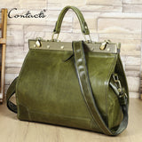 CONTACT'S Genuine Leather Top Handle Bags for Women Sling Shoulder Bags Tote Bag Handbags Metal Frame Female Bags Office Ladies