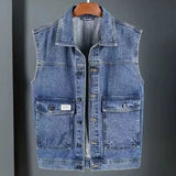 Vintage Denim Vest – Men's Relaxed Fit Sleeveless Jacket