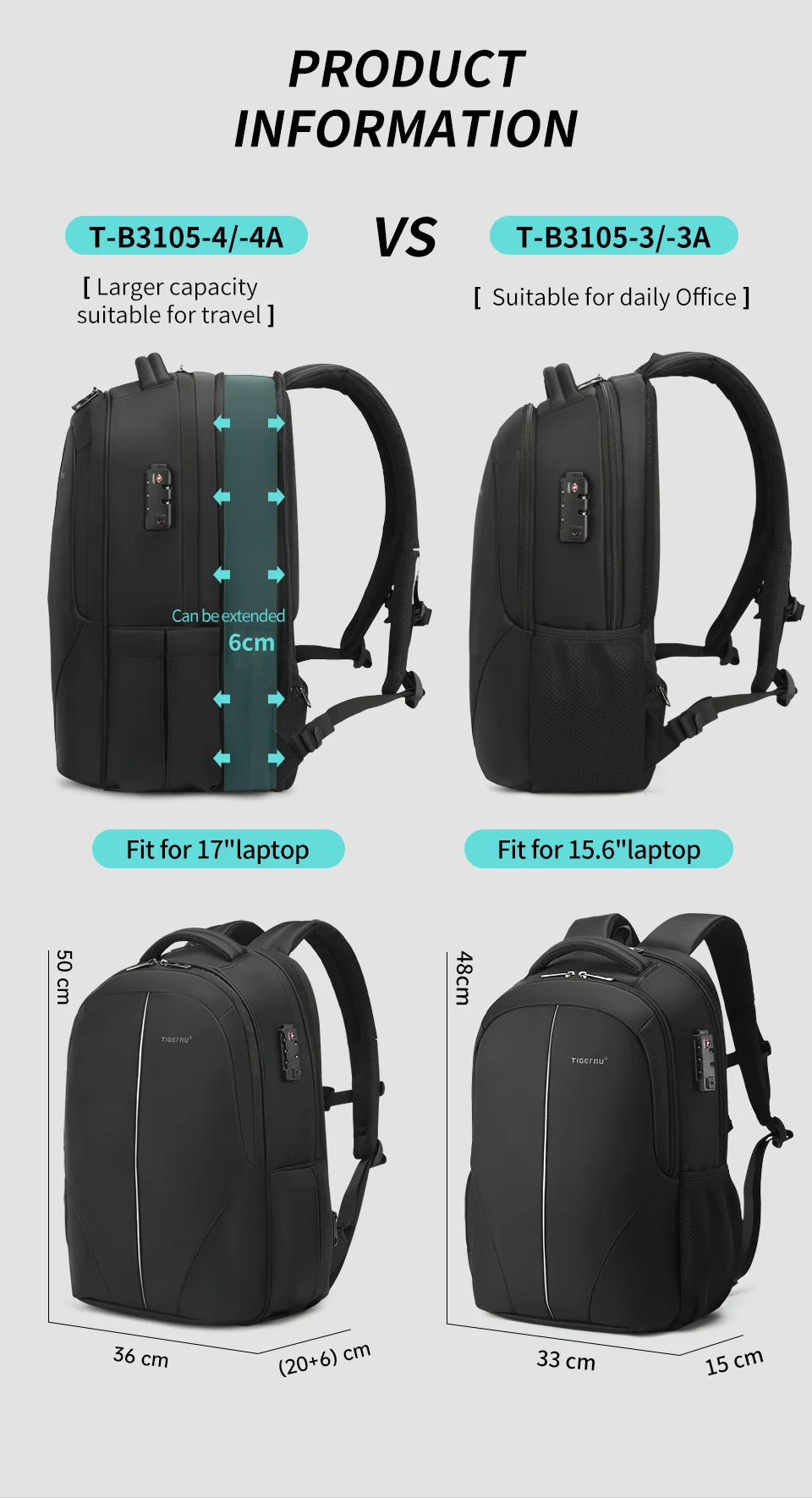 Tigernu Travel Backpacks 14-15.6-17'' Laptop Backpack For Men TSA Anti Theft Backpack Nylon Backpacks Bag For Schoolbag Knapsack