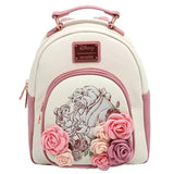 Loungefly Beauty and The Beast Floral Sketch Mini Backpack Shoulder Bag Travel Bag Student Backpack Birthday Gift