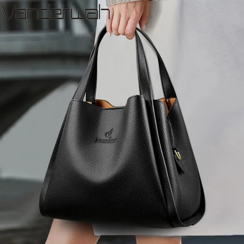 Genuine Brand Sturdy Durable Soft Leather Top-handle Bags Female Handbags Women 3 Layer Shoulder Crossbody Totes Messenger Bag
