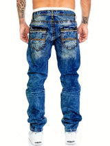European American Jeans Men's Autumn New Slim Elastic Trousers Fashionable Vintage Wash Denim Pants Male Streetwear