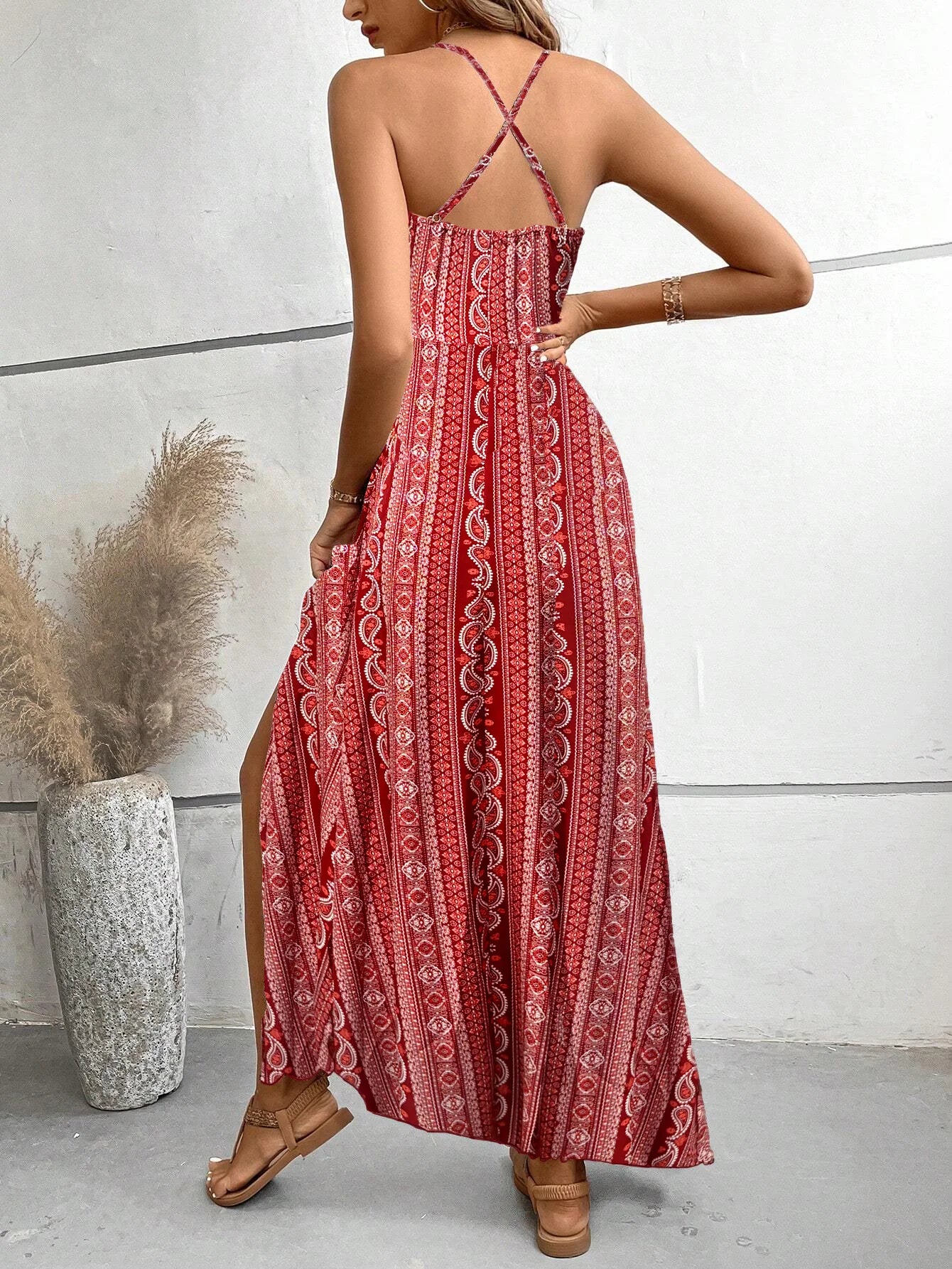 Boho Ethnic Frill Trim Maxi Dress