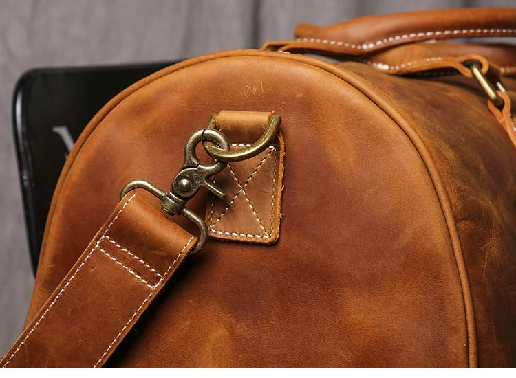 Leathfocus Men's Cowhide Travel Bag Women's Weekend Handbag Large Capacity Vintage Duffle Bag Crazy Horse Leather Laptop Bag