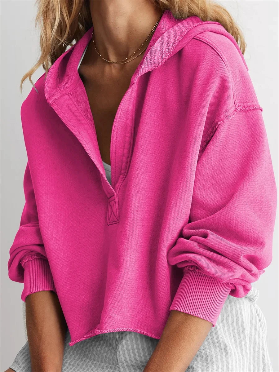 Women's Relaxed V-Neck Cropped Hoodie