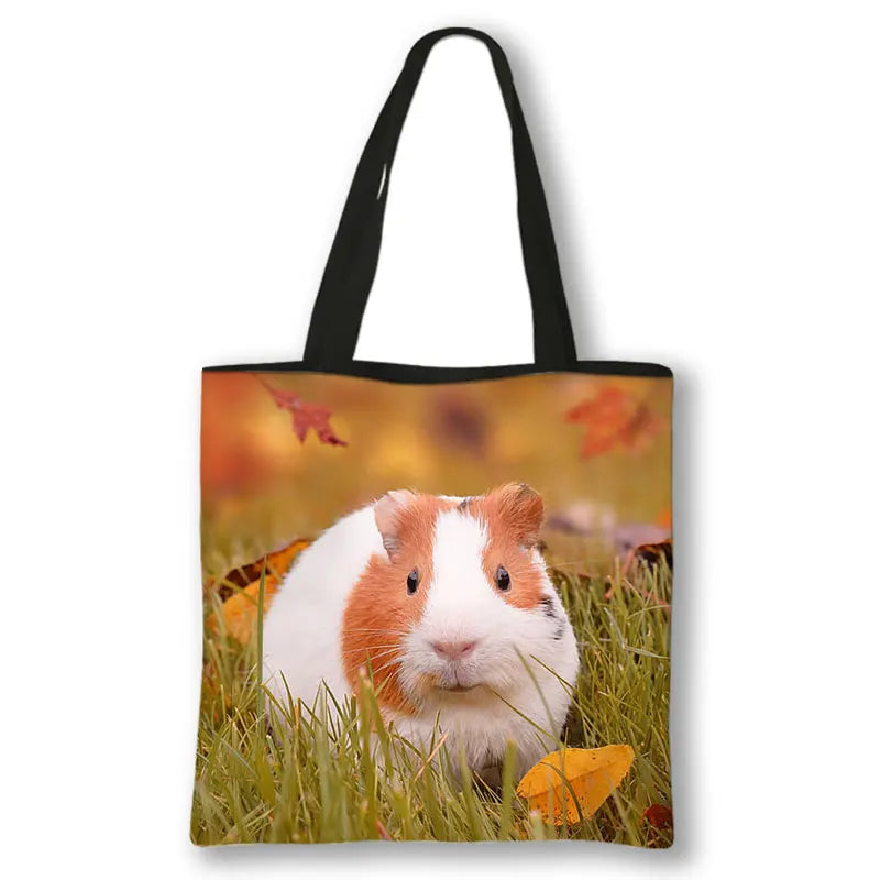 Kawaii Pet Guinea Pig Hamster Print Shoulder Bag Women Casual Handbags Large Capacity Totes Bag Eco Reusable Shopping Bags Gift