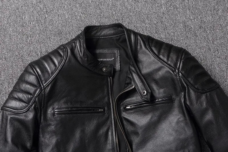 New 100% Cowhide Leather Jacket men Top Layer Clothes Men's Stand Collar Motorcycle Clothes  Autumn Winter Plus Size motorcycle