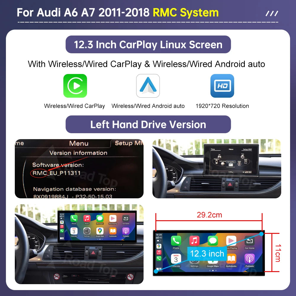 Road Top 12.3" CarPlay Screen for Audi A6 C6 A7 C7