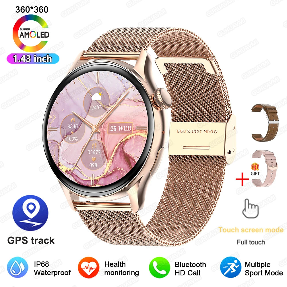2026 New Lady Fashion Smart Watch women AMOLED HD Screen GPS Sport Heart Rate Bluetooth Call Waterproof Outdoor Smartwatch Women