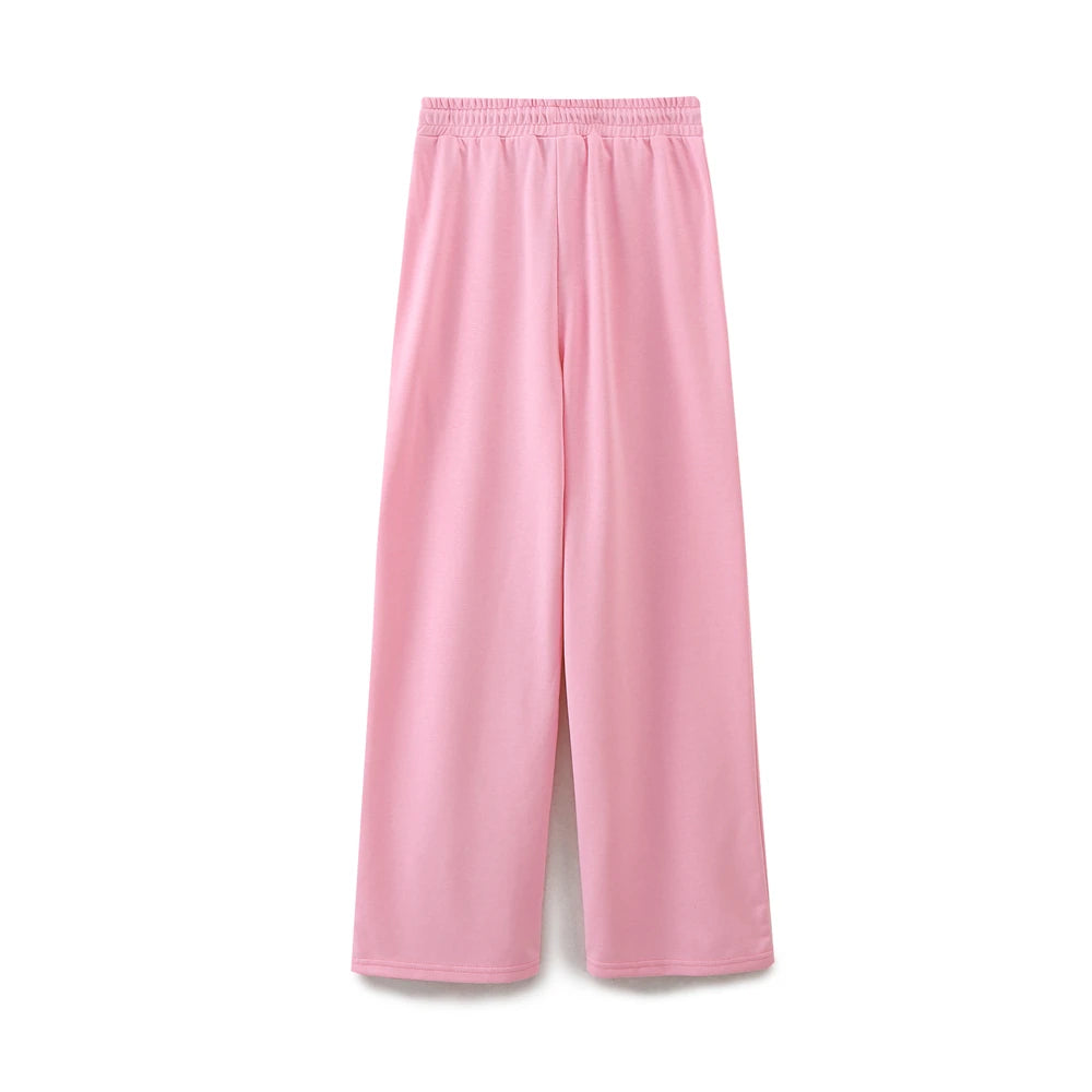 DUOPERI Women Fashion 2 Pieces Sets Solid Loose T-Shirt and High Elastic Waist Trousers Female Chic Lady Casual Pant Coordinates