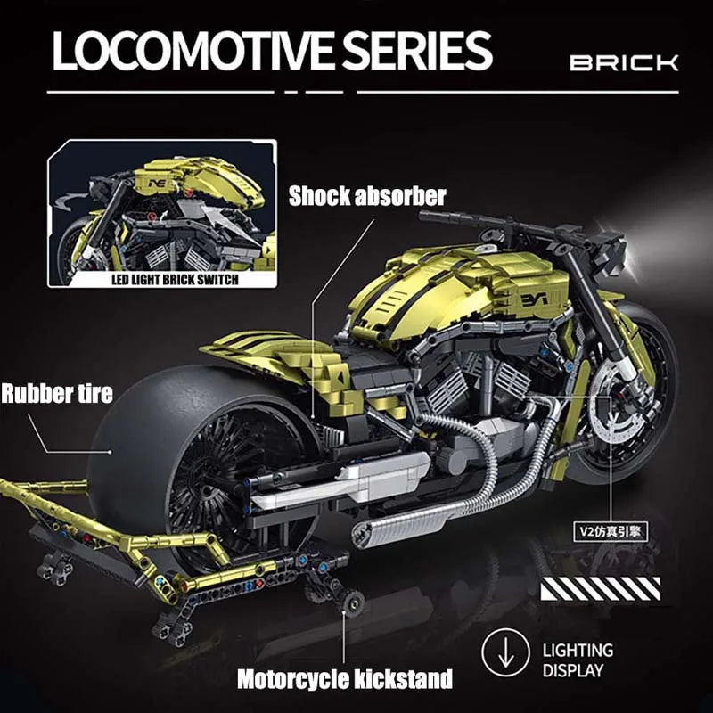 2,427-Piece Motorcycle Building Kit with Lights