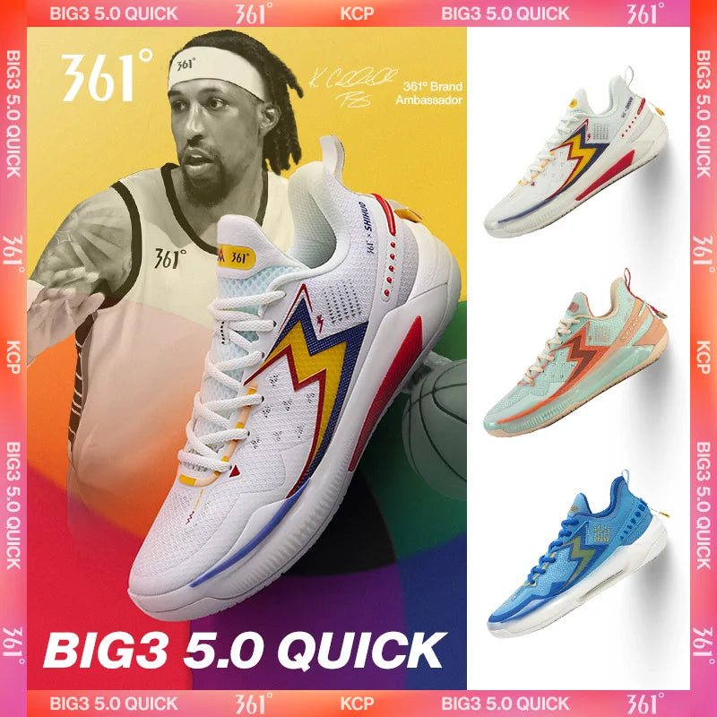 361 Degrees BIG3 5.0 Quick Men Basketball Shoes Cushion Bounce Wearable Breathable Stable Support Comfort Male Sneaker 672431118
