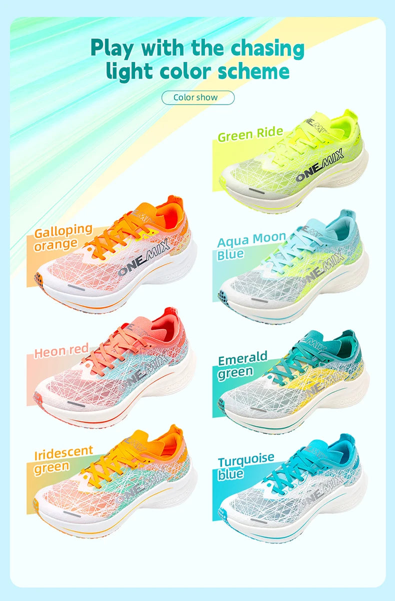 ONEMIX Marathon Carbon Plate Running Shoes Shock Absorption Ultra-light Sports Shoes Rebound Technology Outdoor Men Sneakers