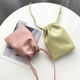Portable Pu Leather Women Handbags Solid Flap Large Capacity Crossbody Bags Candy Color Mini Bucket Bag