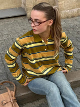 Vintage Striped Oversized Polo Shirt