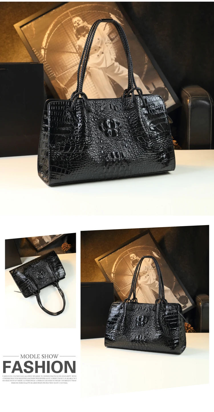Luxury Genuine Leather Women's Bag Red Crocodile Pattern Ladies Handbags Tote Bag Fashion Travel Portable Shoulder Underarm Bags