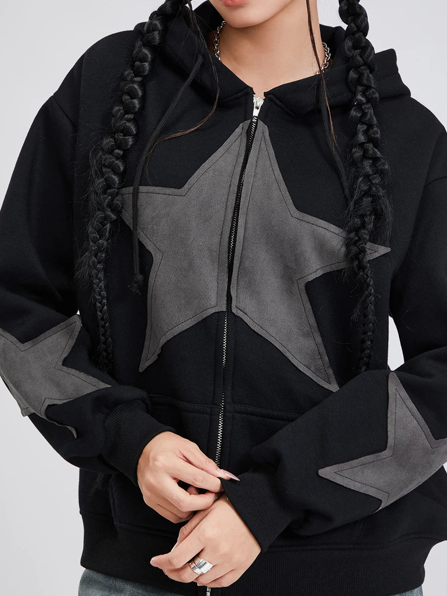 Women's Y2K Star Print Zip-Up Hoodie