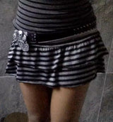 Striped Color-Block Tiered Mini Skirt – Y2K Style