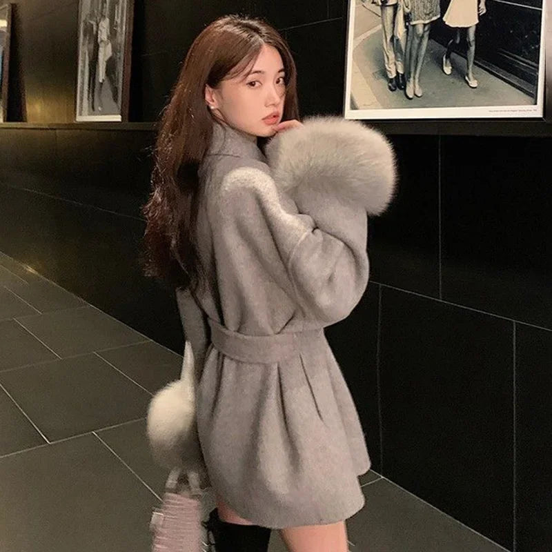 Fox Fur Trim Wool Overcoat