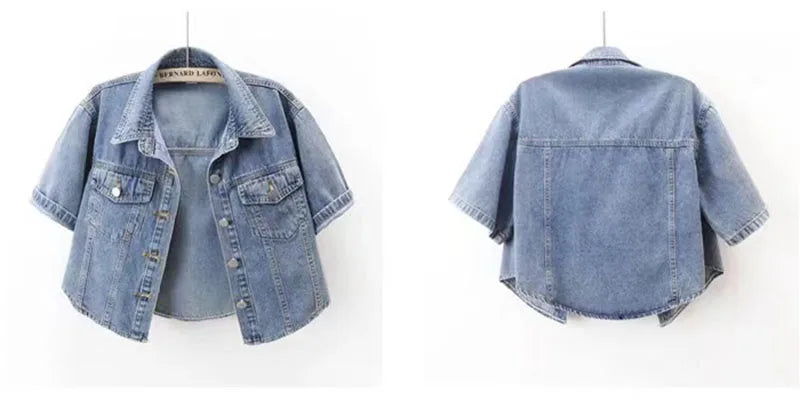 Vintage USA-Made Cropped Denim Jacket – Summer Short Sleeve Jean Top
