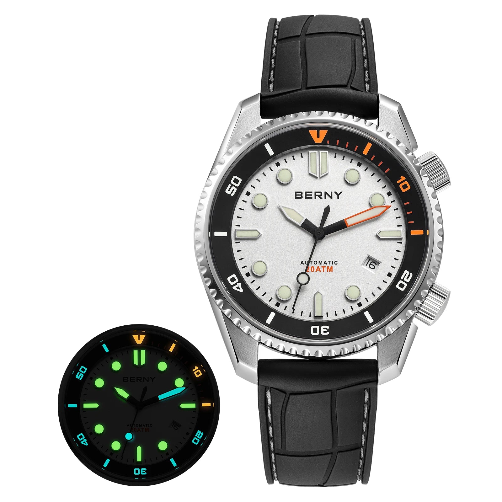 BERNY Automatic Diver Watch for Men Top Luxury Sapphire 316L Steel New Wave Dial 200M Waterproof Mechanical Diving Men's Watches