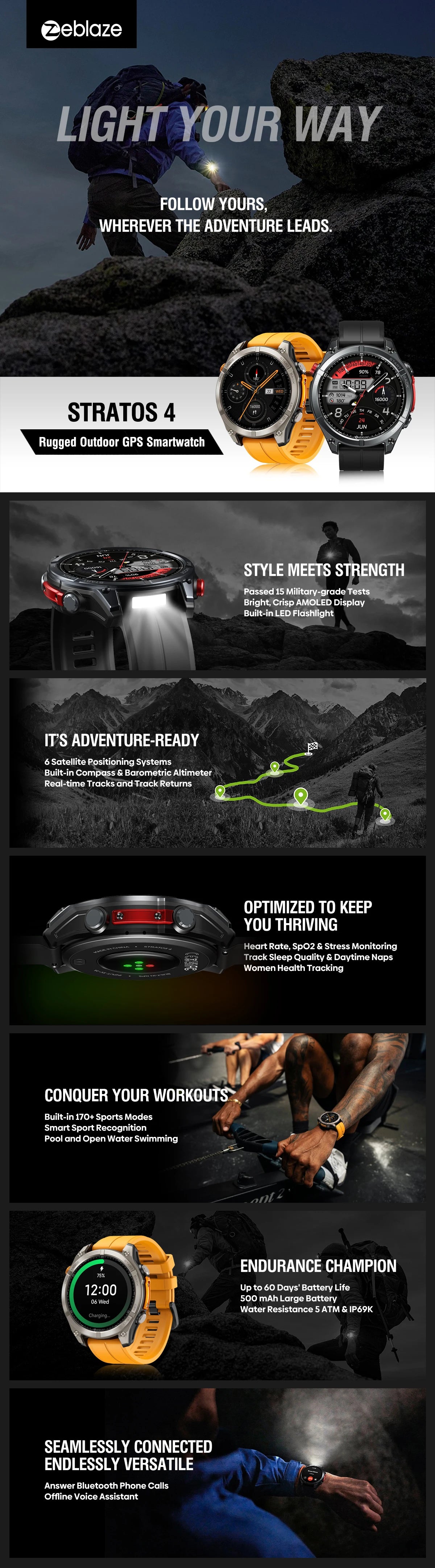 Zeblaze Stratos 4 GPS Smartwatch – AMOLED 1.43"