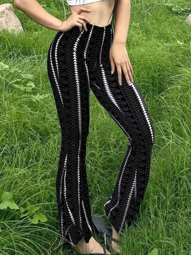 Retro Print High-Waist Flared Leggings