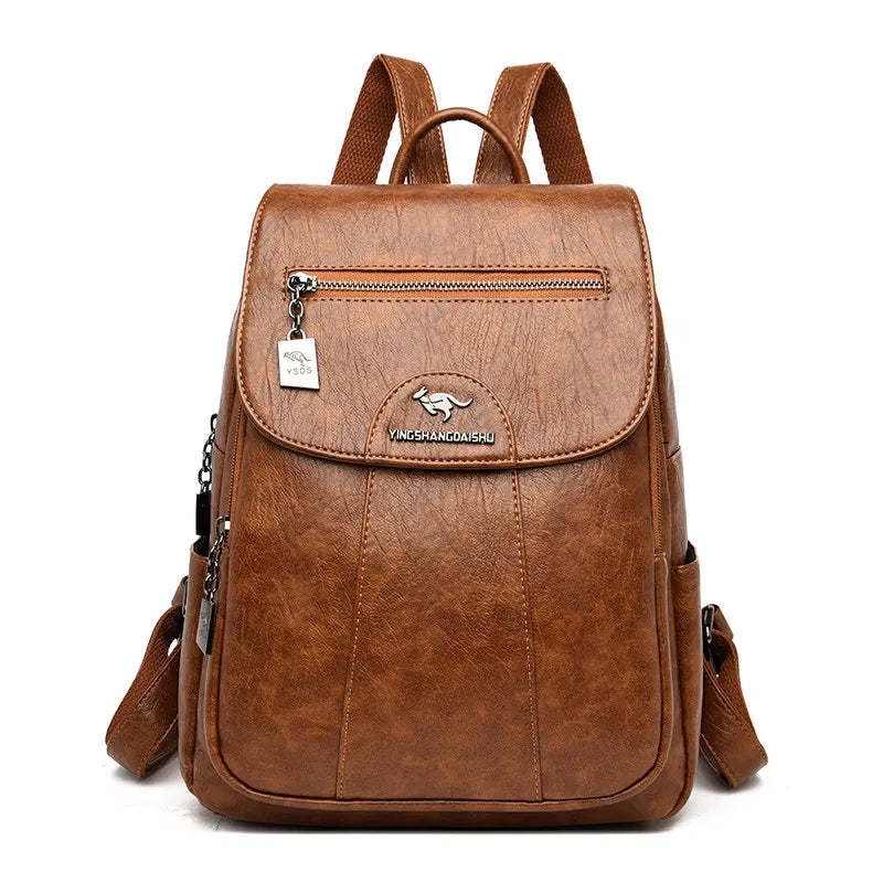 Women's Leather Backpack with Organizer Pockets