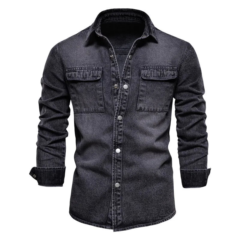 Washed Denim Jacket Casual Trendy Men's Spring Autumn Top Street Style Cotton Long Sleeve Jacket Outerwear for Youth