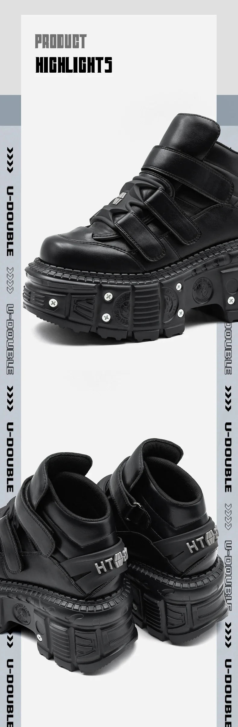 2026 New Punk Style Women Shoes Lace-up Heel Height 6CM Platform Shoes Woman Metal Decor Woman Sneakers Gothic Ankle Rock Boots