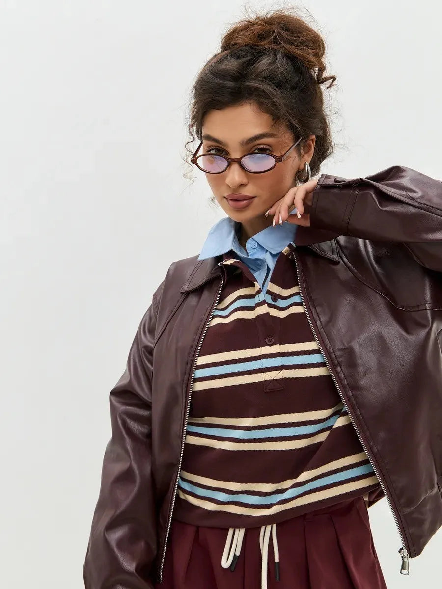 Vintage Striped Oversized Polo Shirt