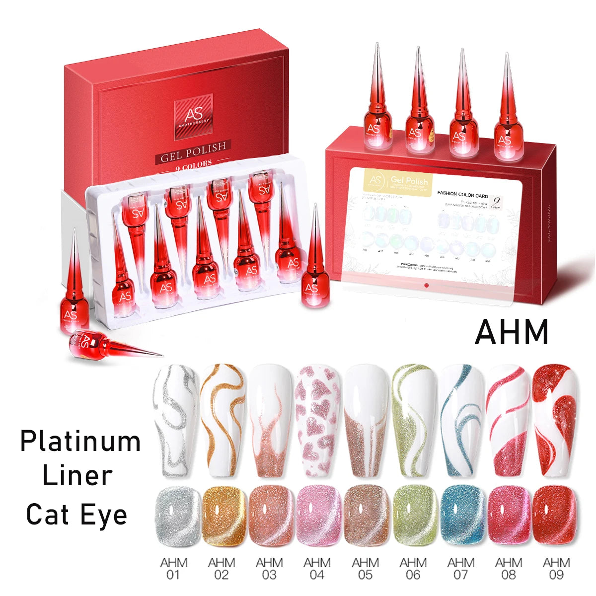 AS 9 Colors Magnetic Cat Eye Gel Nail Polish Set Jelly Pink UV LED Soak Off Gel Varnish Crystal Red Cat Gel Lacquer With Display