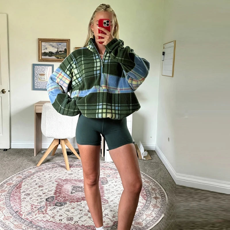 Women's Plaid Fleece Half-Zip Sweatshirt