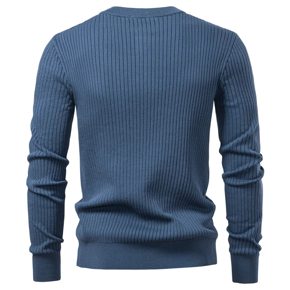 AIOPESON Ribbed Stripe Polo Shirt – Men's Long Sleeve