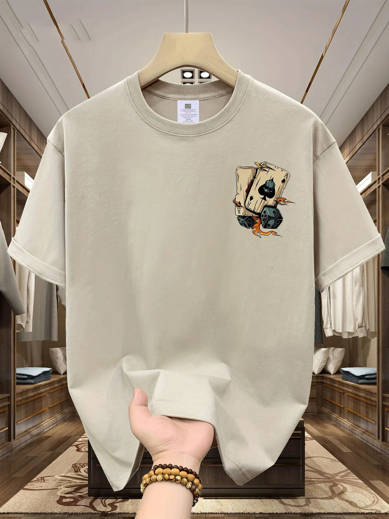Men's 100% Pure Cotton Poker & Dice Print Loose Fit Casual T-Shirt