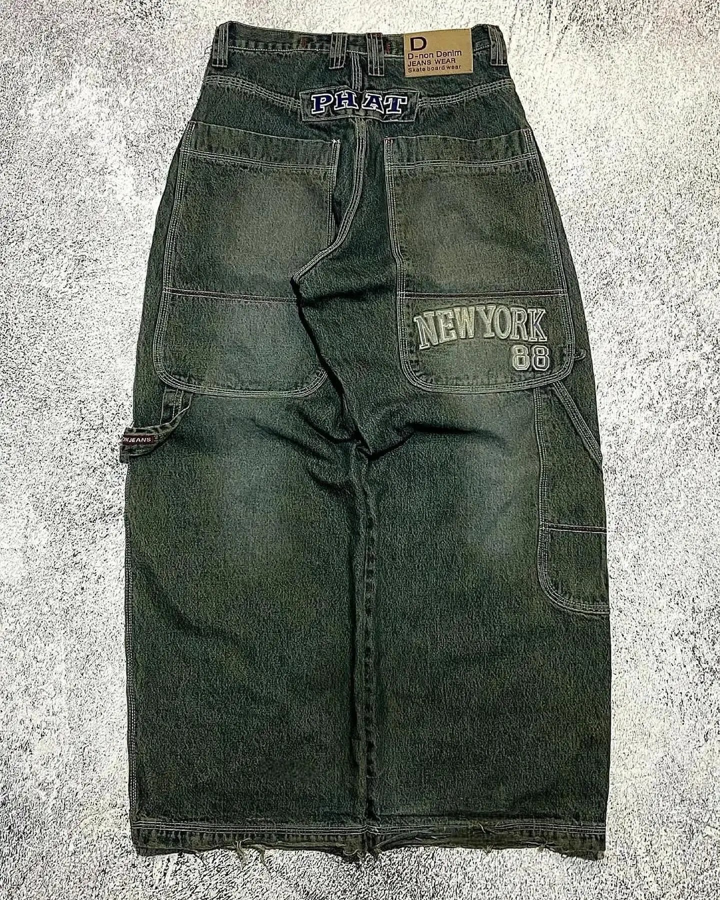 Men's Y2K Oversized Wide-Leg Embroidered Denim Jeans